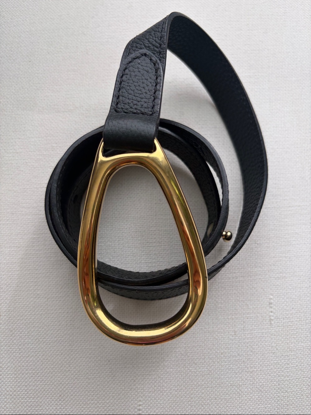 Vaincourt Paris Black Pebbled Leather Skinny Belt Gold Hardware - 80/32